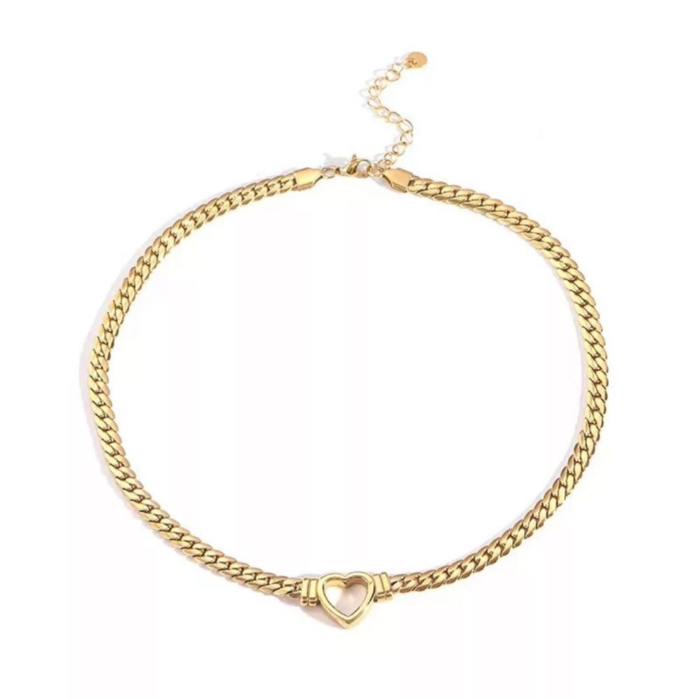 NEW 18K yellow gold plated snake chain choker necklace w heart jewelry gift B20 - Picture 3 of 4